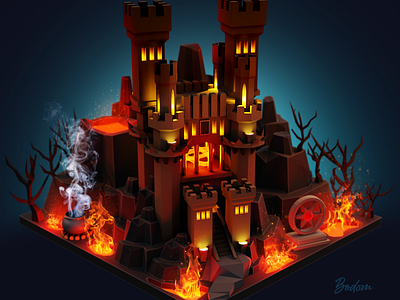 Homm3 Inferno in low poly 3d adobe blender blender3d design devil fanart fantasy flame game gameart gaming hell heroes inferno low poly lowpoly photoshop rpg