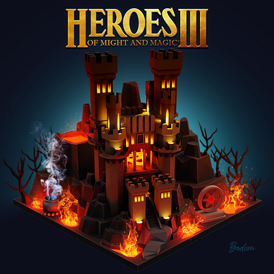 Homm3 Inferno in low poly 3d adobe blender blender3d design devil fanart fantasy flame game gameart gaming hell heroes inferno low poly lowpoly photoshop rpg