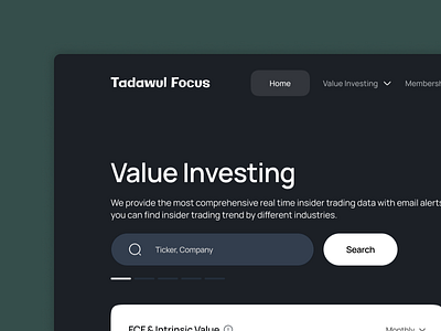 Finance Web Landing Page and Dashboard UI financeui tadawulfocus ui uiux ux valueinvesting welldux