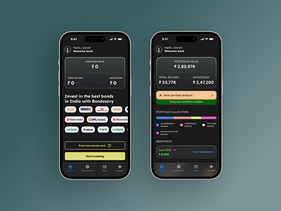 Bond Investment App Homescreen appdesign dailyui design fintech mobile design ui