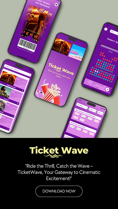 Movie Ticket Booking App UI Design Mockup "Ticket Wave" appui design movieticketbooking movieticketbookingui ui userinterface ux