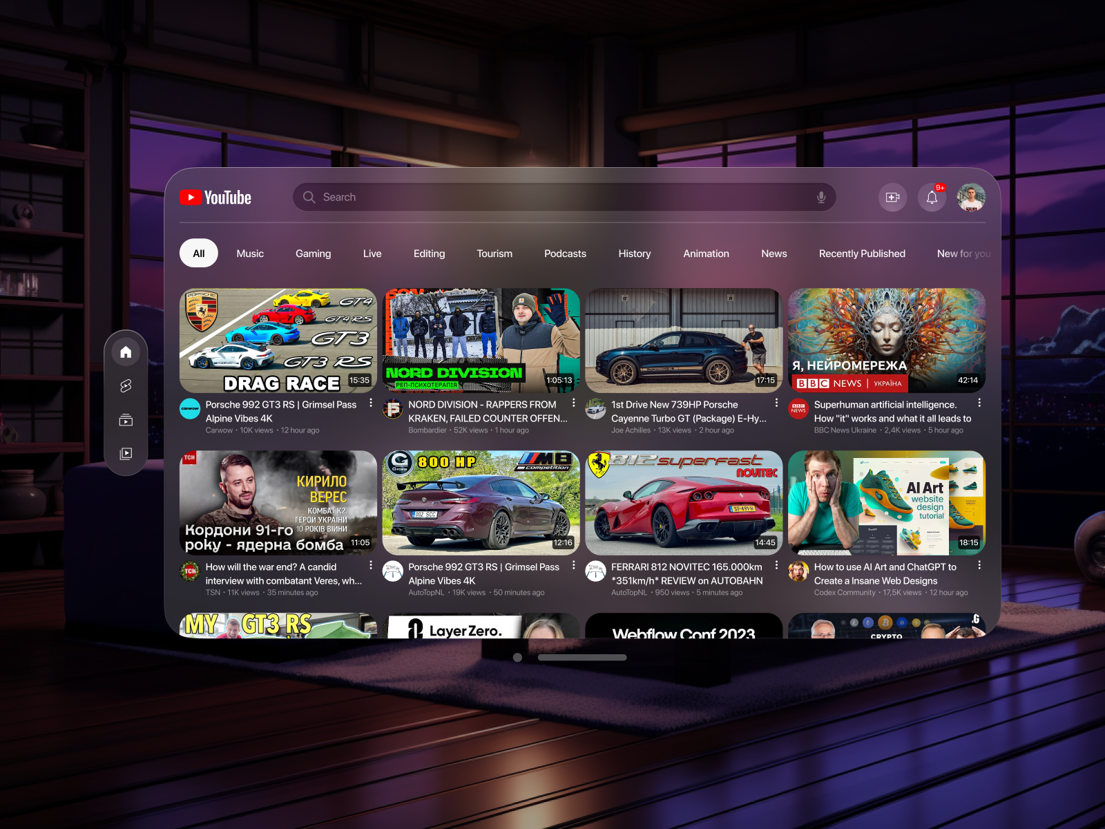 Vision Pro • VR • YouTube [concept] 2024 app apple clean dashboard design menu product design search ui ux video vision pro visionos vr youtube