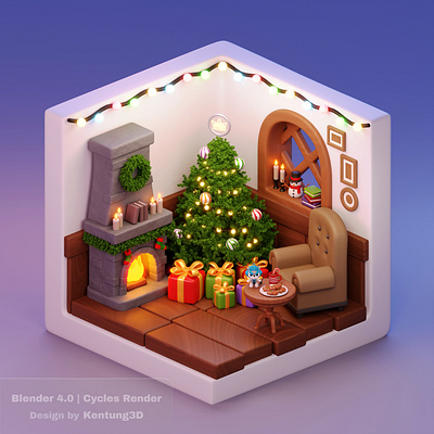 Cozy Christmas Room 3d 3d artwork 3d icon blender blender 3d christmas cozy cute design house illustration rendering room stylized