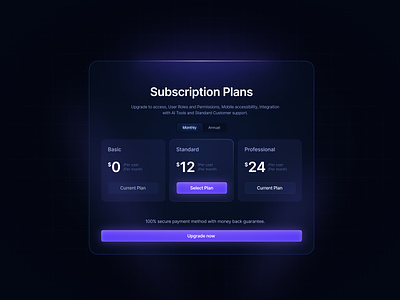 Subscription Plans page for Website dark mode finance fintech future futuristic landing page neon paid payment payment page payment plans plans pricing sci fi subscribe subscription web design website website design website development
