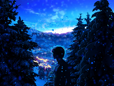˗ˏˋ❄️ˎˊ˗ animation boy christmas cold design forest gay graphic design holidays icy illustration landscape lonely male motion graphics photoshop queer snow village winter