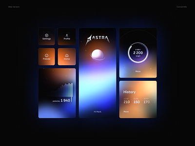 Space Dashboard blue cards concept dashboard design gradient mesh gradient orange planets space spaceship