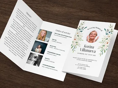 Editable Funeral Program template with Greenery and white flower branding canva funeral canva funeral template canva template design funeral booklet funeral brochure illustration word funeral