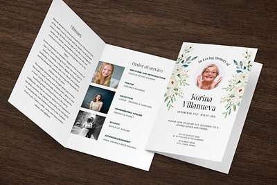 Editable Funeral Program template with Greenery and white flower branding canva funeral canva funeral template canva template design funeral booklet funeral brochure illustration word funeral