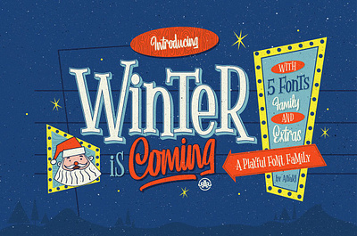 Winter Is Coming + Extras Font 1950 1960 aiyari christmas fonts classic custom fonts decorative fonts font collection font collections font family hand drawn hand lettering fonts hipster fonts holiday fonts logo playful font family playful fonts retro winter fonts winter is coming