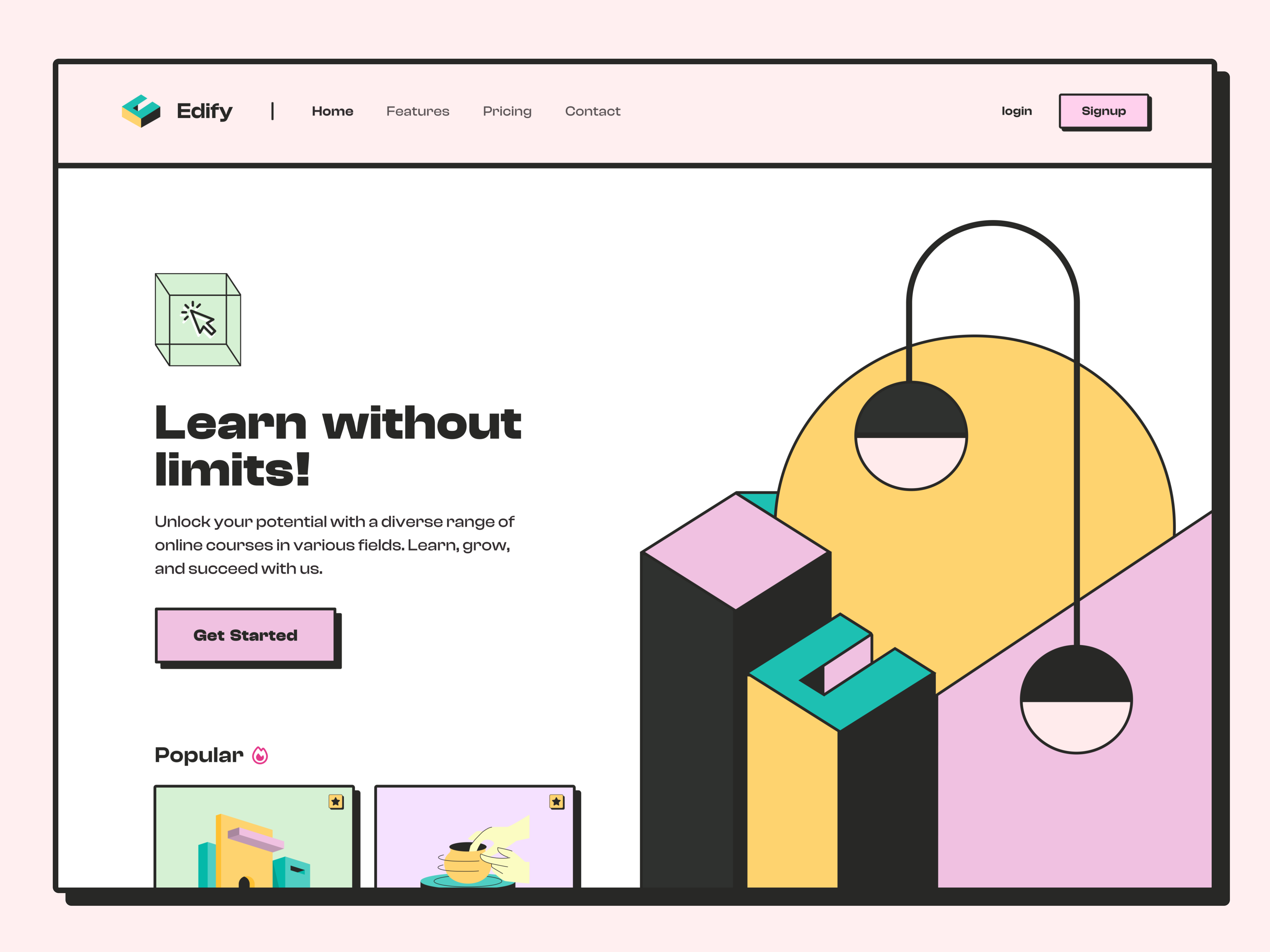 Edify Website: Learn without limits! branding brutalism clean design flat graphic design illustration logo neobrutalism ui ux web