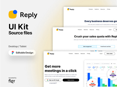 Make Reply UI your own automation branding design editable figma free kit landing page mockup product design redesign reply sales software software template ui ui kit ui ux web deisgn website