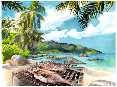 Accor Hotels. Pearl of the Indian Ocean aquarelle art beach design fish fishfood food hotel illustration island nature palm sketch watercolor watercolour