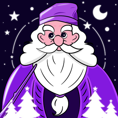 Dumbledore during Christmas beard cartoon christmas christmas tree dumbledore graphic design harry potter magic night santa stars wizard