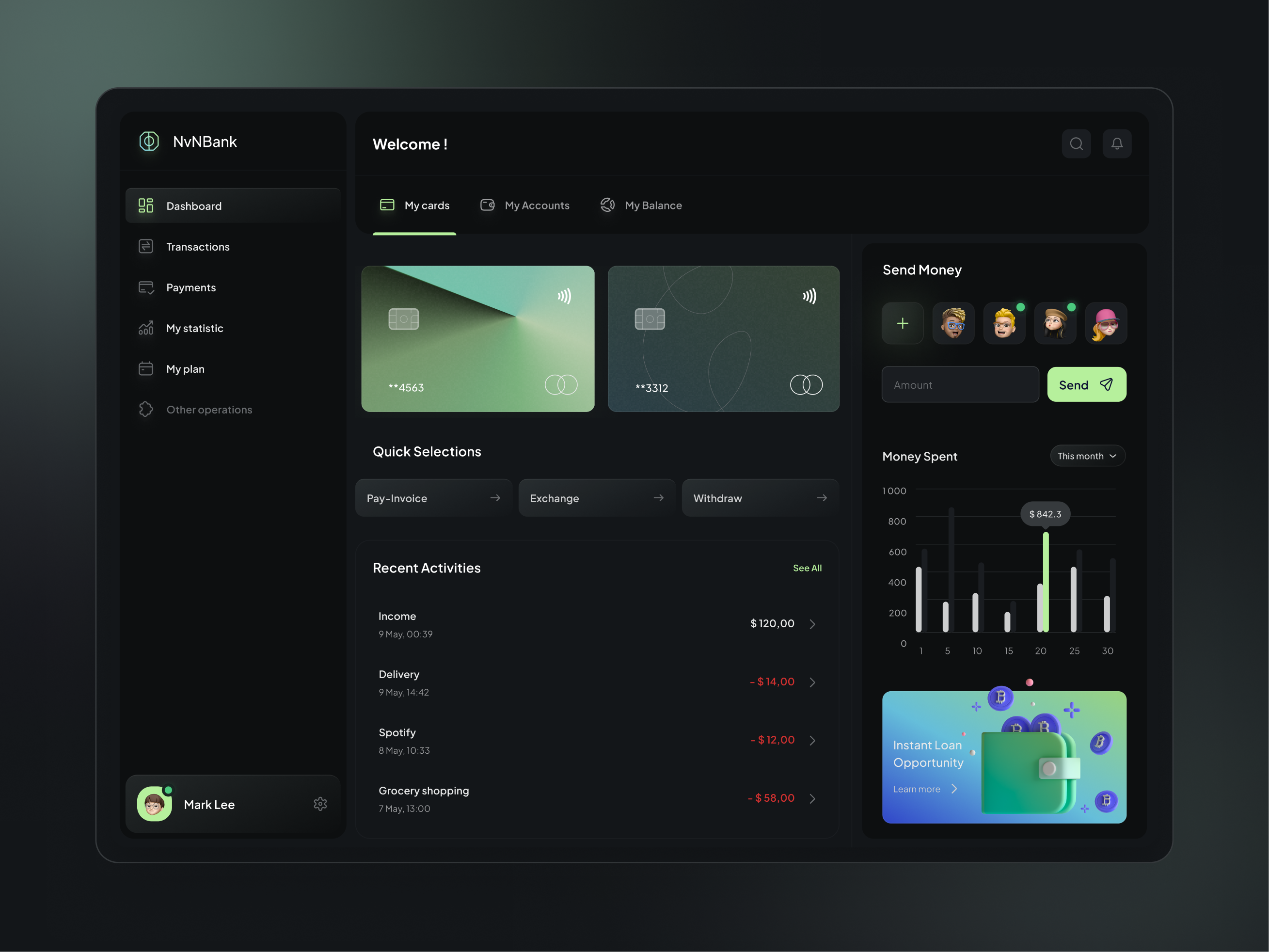 Dashboard Design bank dashboard dark mode dashboard design finance finance dashboard graphic design illustration landingpage saas ui ui ux design user interface ux