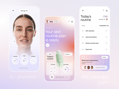 Skin Care Application ai app ai platform ai startup gradient health improvement health lifestyle healthcare medical care medtech neural networks pharmacy saas skin care smart app startup ui ux well being app wellness womens health