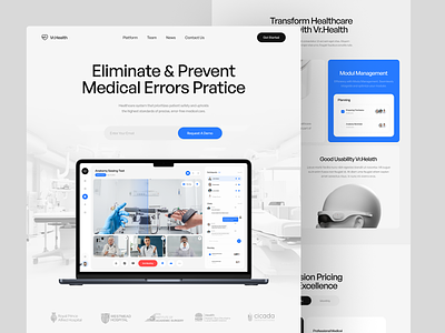 VR.Health - Virtual Medical Meeting Platform aesthetich ai artificial intelegent branding company design graphic design health illustration logo medical meeting minimalist platform sass ui uiux virtual reality vr website