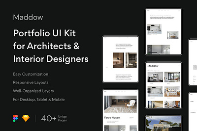 Minimal Portfolio Kit for Architects architect architect website creative portfolio figma figma web template interior designer minimal design minimal website template sketch sketch web template web portfolio web ui kit