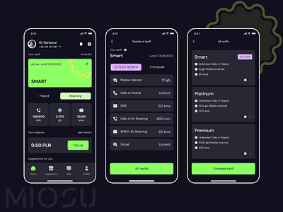 MIOSU mobile operator app dark mode design mobile operator product design ui ux