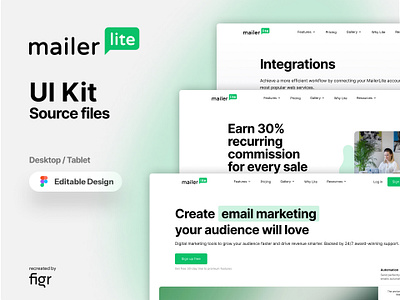 Make MailerLite UI your own branding design editable figma free kit landing page mail mailer lite mockup recreated redesign software template ui ui kit ui ux web app web design website