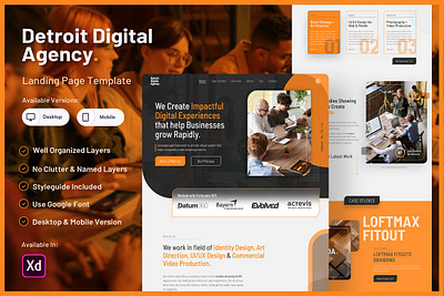 Detriot - Agency Landing Page agency template businesses consulting digial marketing entrepreneur template finance landing startup template template xd