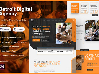 Detriot - Agency Landing Page agency template businesses consulting digial marketing entrepreneur template finance landing startup template template xd