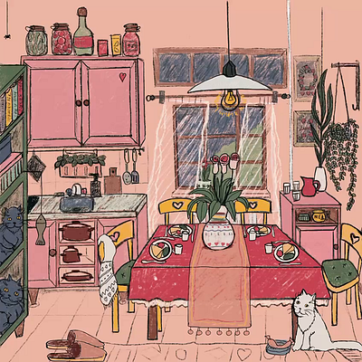 Cozy kitchen, cats and bed weather... animation art design draw gif graphic design illustration illustrator procreate procreateart