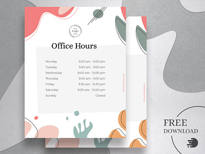 Colorful Office Hours Template for your Shop or Office Entrance branding business hours design editable free freebie google docs office template