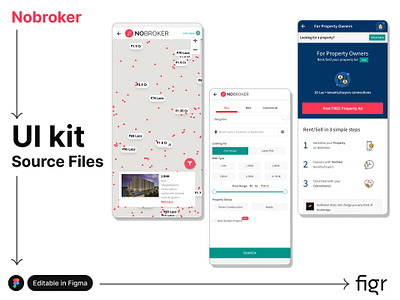 Make Nobroker UI your own android app design branding design editable figma free ios kayak kit landing page mobile app nobroker redesin renting app template ui ui kit ui ux website