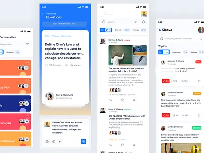 Social media for students to share Questions and Answers. mobile app design social media ui