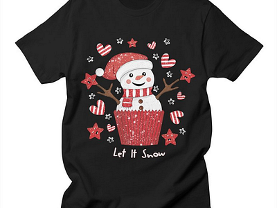 Snowman Cupcake artprint christmas cupcake design eligo eligodesign happiness hearts illustration joy snowflakes snowman stars tshirt tshirtdesign winter xmas