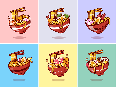 Ramen Noodle🍜 bowl chopstick cute eating egg fish flying food food icon illustration japanese logo lunch meat menu noodle ramen topping