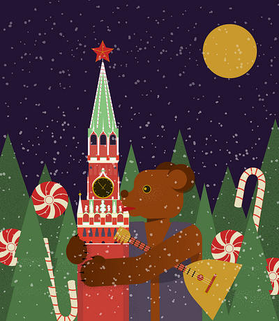 Kremlin, bear, balalaika! art balalaika balalaiya bear branding draw graphic design illustration illustrator kremlin russia russianbear snow