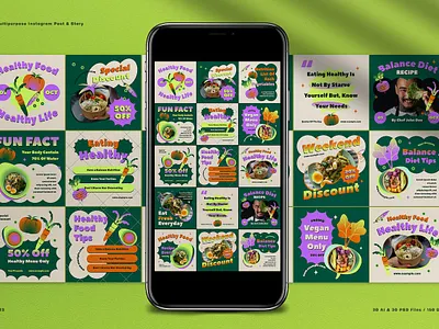 Green Gradient Healthy Food Instagram Pack facebook instagram instagram banner instagram post instagram post template instagram posts instagram posts template instagram stories instagram stories template instagram story instagram story template instagram template instagram templates marketing social media social media pack social media template social media templates socialmedia stories