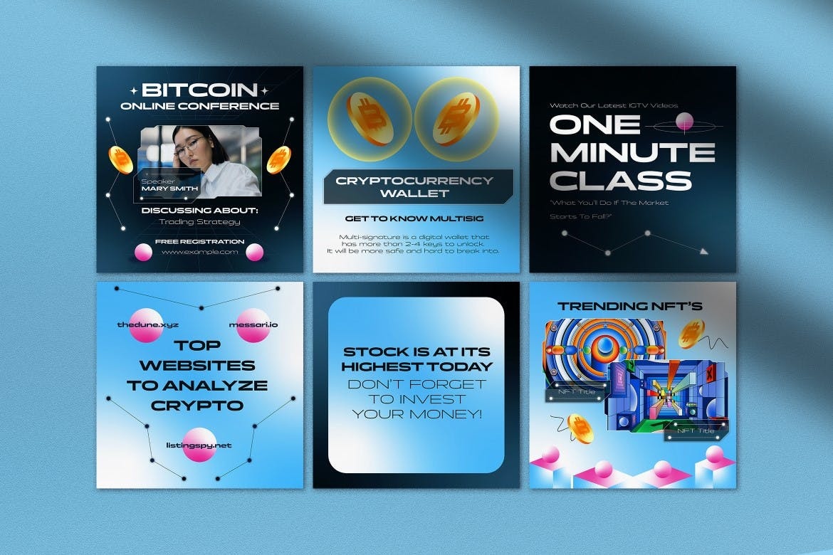 Blue Gradient Crypto Instagram Pack facebook instagram instagram banner instagram post instagram post template instagram posts instagram posts template instagram stories instagram stories template instagram story instagram story template instagram template instagram templates marketing social media social media pack social media template social media templates socialmedia stories
