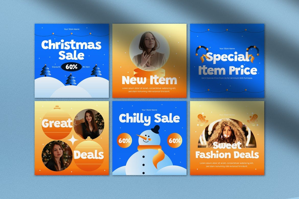 Blue Modern Gradient Christmas Sale Instagram Pack facebook instagram instagram banner instagram post instagram post template instagram posts instagram posts template instagram stories instagram stories template instagram story instagram story template instagram template instagram templates marketing social media social media pack social media template social media templates socialmedia stories
