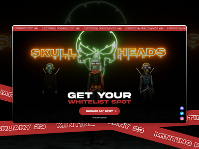Skull Heads - NFT Whitelist Landing Page design nft nft ui nft website ui web ui website