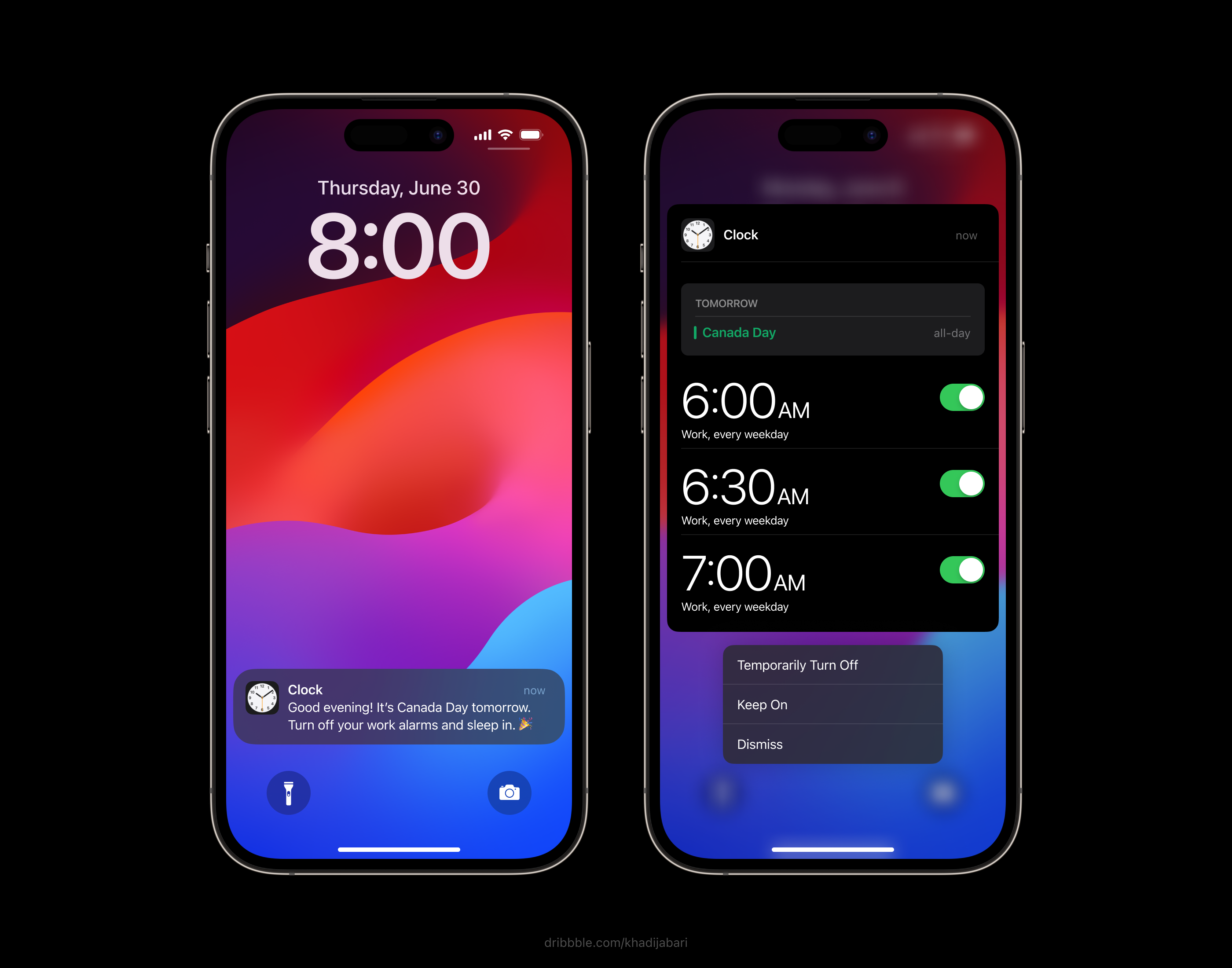 iOS holiday alarm reminder alarm app design apple canada day clock day off holiday ios minimal mobile modern product design reminder sleep ui ux