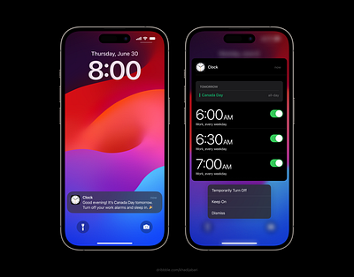 iOS holiday alarm reminder alarm app design apple canada day clock day off holiday ios minimal mobile modern product design reminder sleep ui ux