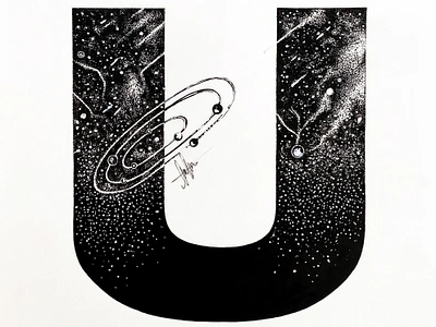 U from Universe art artist artistic artwork black concept art concept design design graphic graphic design graphic designer illustrated capital letter illustration letter original art traditional art typography universe