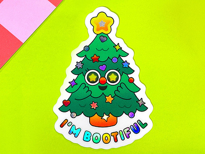 Bootiful character design christmas christmas tree cute deck the halls decorating the tree decorations design happy holidays holiday holographic sticker illustration kawaiicore kidcore merry christmas ornaments product design simple whimsical winter