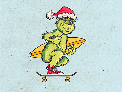 Surfer Grinch christmas christmas card creative art grinch grinch surfer merry christmas mr grinch skate art skate christmas skateboarding surf christmas surf illustration surfing