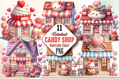 Watercolor Valentine Candy Shop Clipart 3d animation app branding design graphic design illustration logo ui vector