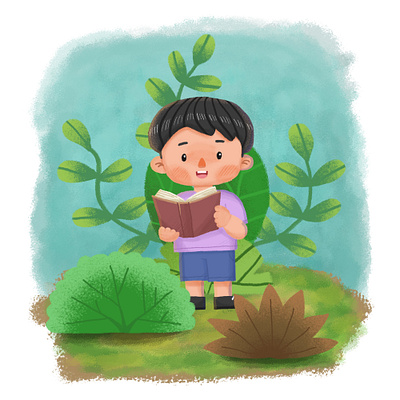A Boy Learning in the Forest book children design forest illustation kids