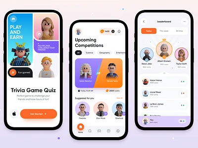 Gamesin - Trivia Game Quiz App 3d app app design branding cartoon character clean colorful concept design figma fun game gamedesign graphic design illustration interface mobileapp ui ux