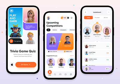 Gamesin - Trivia Game Quiz App 3d app app design branding cartoon character clean colorful concept design figma fun game gamedesign graphic design illustration interface mobileapp ui ux