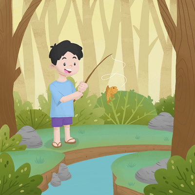 A Boy Fishing by the River book children design forest illustration kids