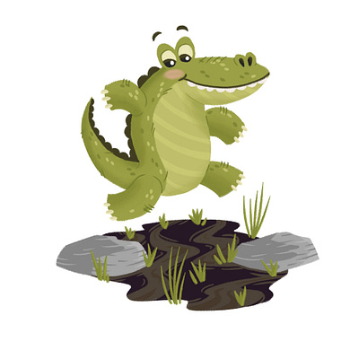 Crocodile Leaping Over Rocks book children crocodile design forest illustration kids rock