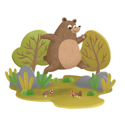 The Bear's Joyful Leaps in the Forest bear book children design forest illustration kids