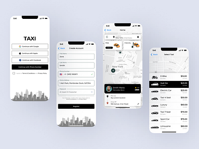 Taxi Booking app app development app interaction app interface app prototype autolayout figma graphic design location based services minimalist design mobile app design mobile ux navigation on demand transportation taxi booking app transportation trendy ui ui design user interface uxui design