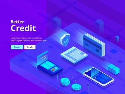 Better Credit Isometric Illustration blog illustration cash coins credit credit card design economics finance hero image illustration ui ui elements ui graphics ui image uiux vector website elements